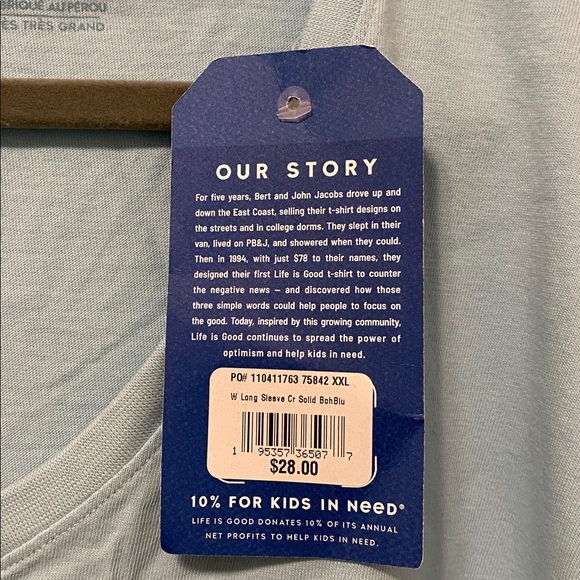 Life Is Good Sky Aqua Crusher V-Neck Long Sleeve Shirt Size XXL - Picture 2 of 5